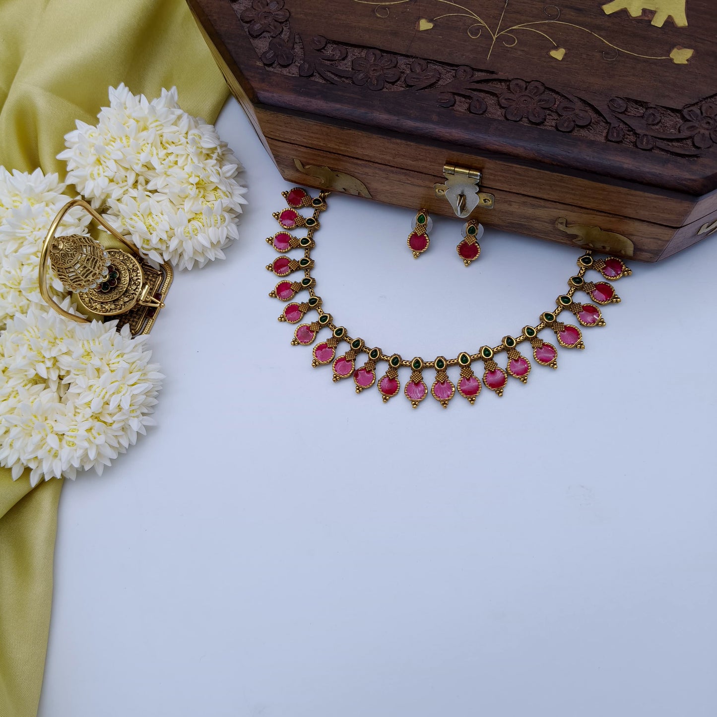 Premium red Palakka necklace set