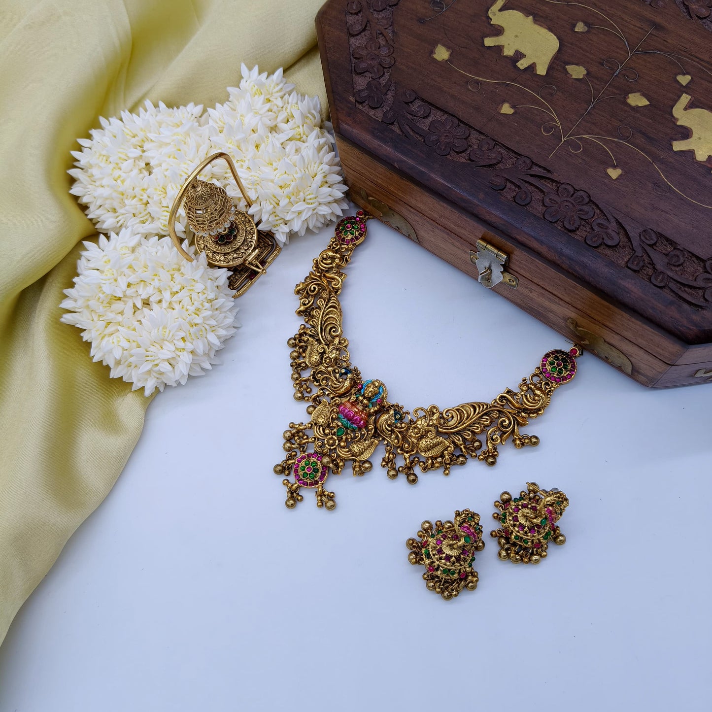Painted mayura lakshmi necklace