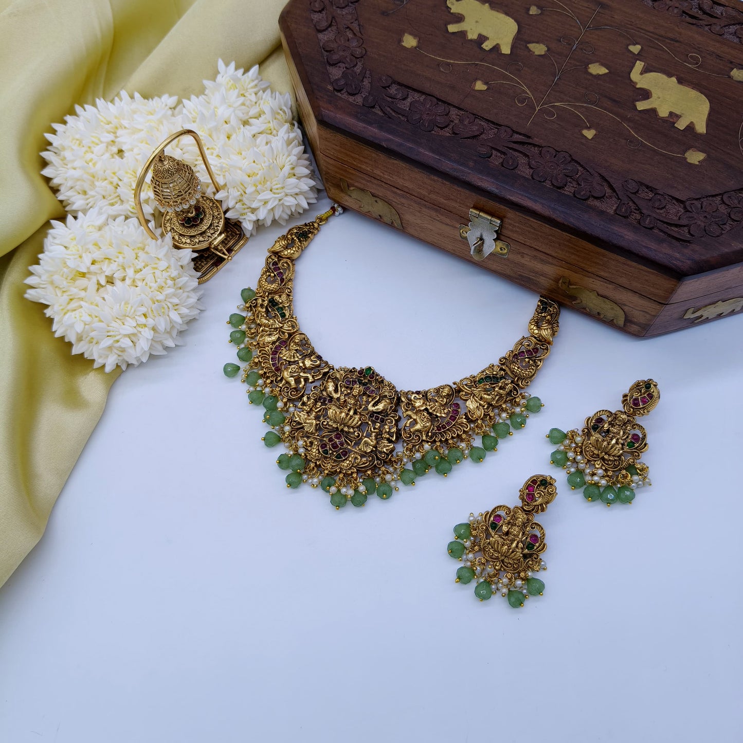 Green meenakari bridal necklace